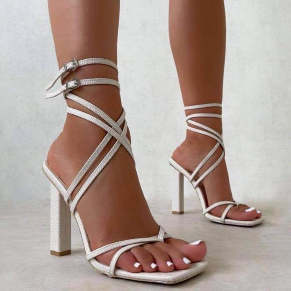 White Crisscross Strappy Heels